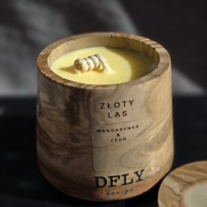 Złoty Las – naturalna świeca sojowa Mandarynka & Cedr pojemniku MONOLITH No.1